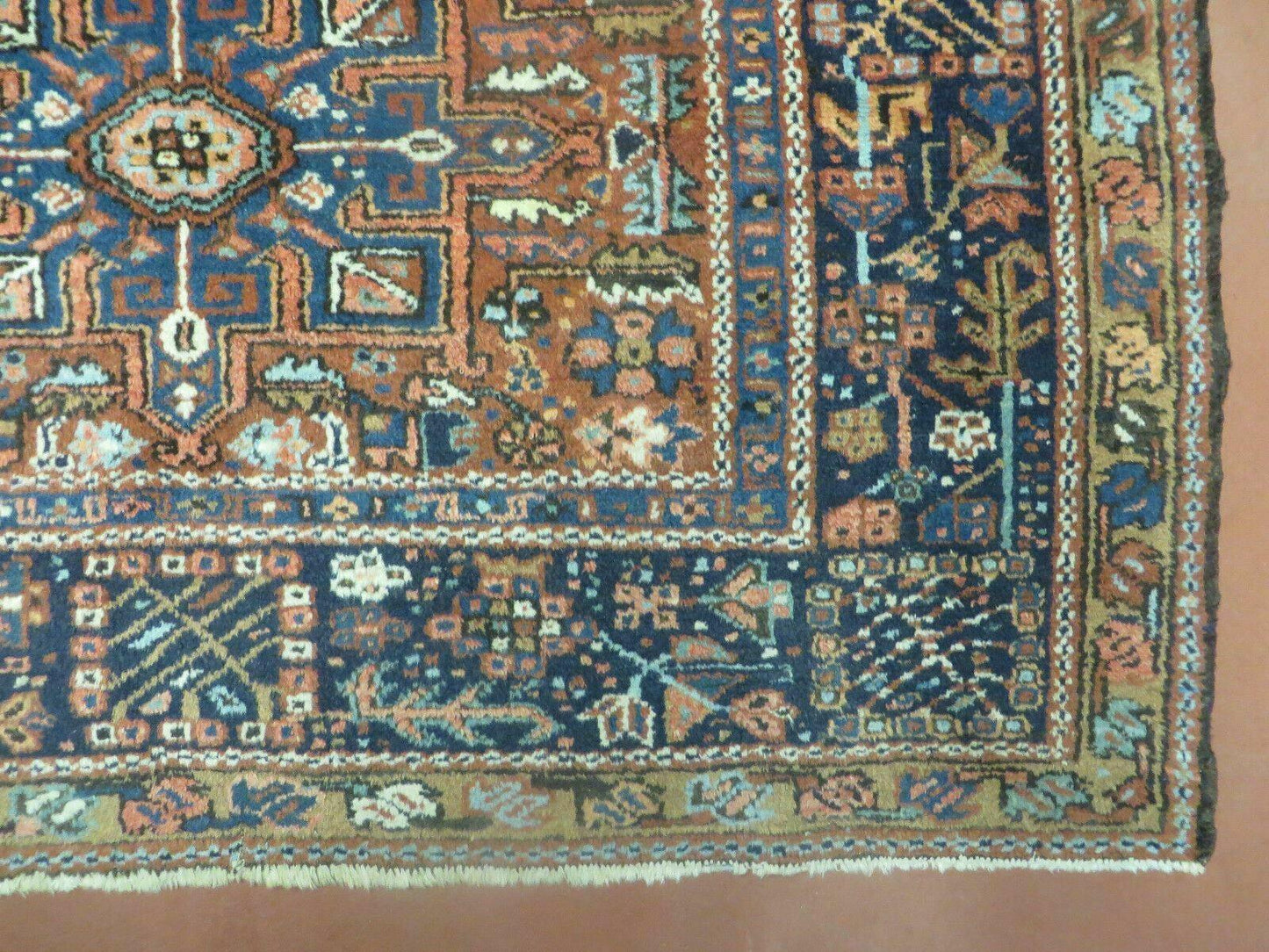 Persian Karajeh Rug 5x6 Antique Geometric Medallion Hand Knotted Wool Carpet