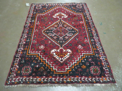 Antique Turkish Wool Rug Handmade 1940s Vegetable Dyes Fringed 46 By 64 Inches