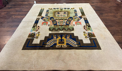 South American Rug 6x7, Unique Native American Design, Ivory, Ecuador Rug, Handmade Wool