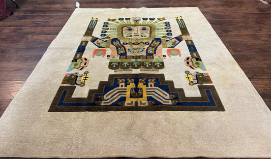 South American Rug 6x7, Unique Native American Design, Ivory, Ecuador Rug, Handmade Wool