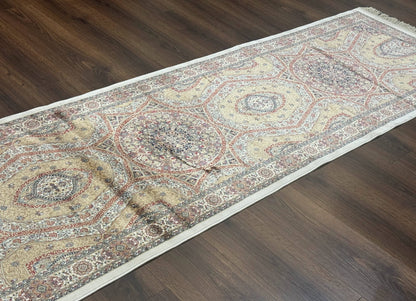 Turkish Silk Runner Rug 2.6 x 13, Dome Design, Hereke Runner, Bamboo Silk, New