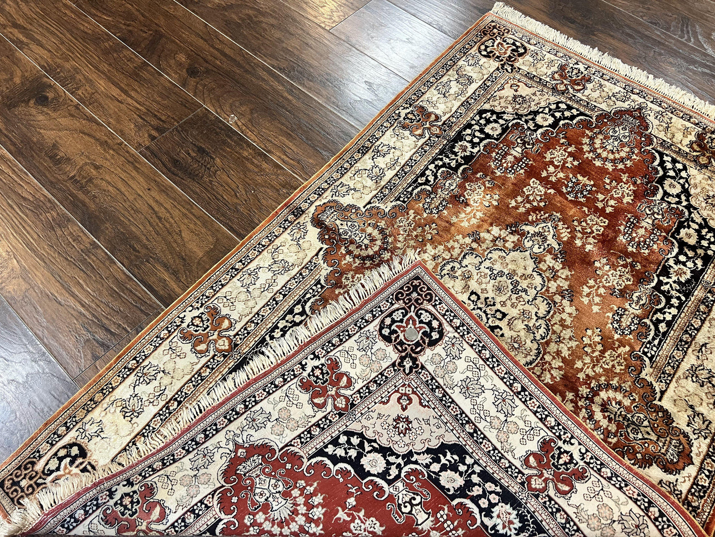 Turkish Silk Rug Hand Knotted 3x5 Floral Medallion Handmade Silk On Silk Oriental Carpet