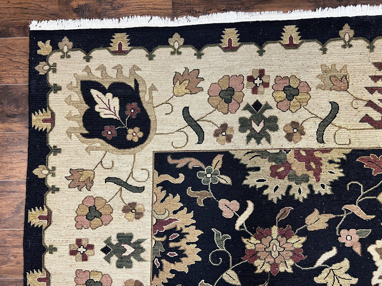 Indo Persian Wool Rug 10x14 Handmade Mahal Flatweave Floral Carpet