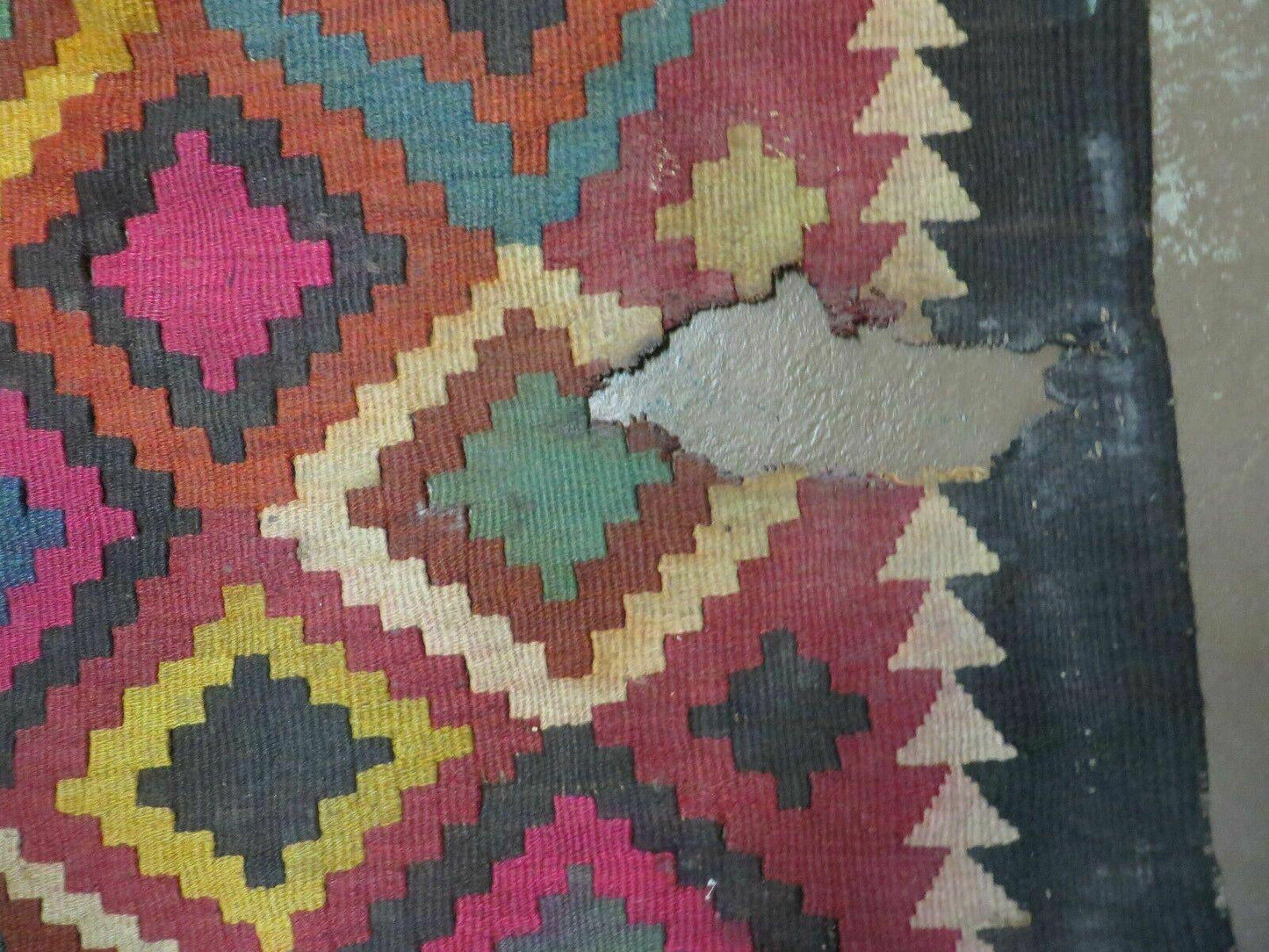 Antique Afghan Kilim Rug Handmade Flatweave Wool 7x10 Vintage Colorful Diamond Pattern