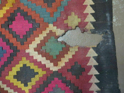 Antique Afghan Kilim Rug Handmade Flatweave Wool 7x10 Vintage Colorful Diamond Pattern