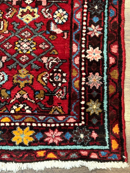 Red Persian Rug 4x7, Village Rug, Wool Vintage Carpet