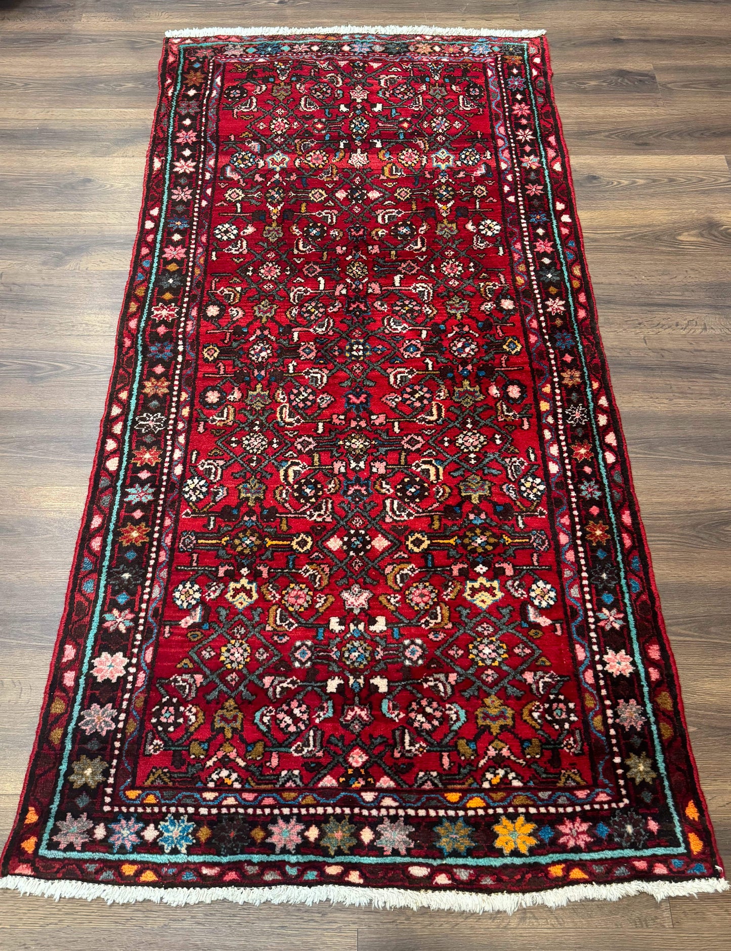 Red Persian Rug 4x7, Village Rug, Wool Vintage Carpet