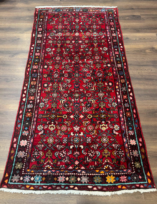 Red Persian Rug 4x7, Village Rug, Wool Vintage Carpet