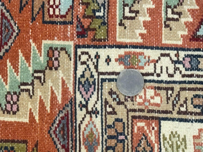 Turkish Kazak Rug 4x6 Geometric Medallions Vintage Hand Knotted Wool Carpet