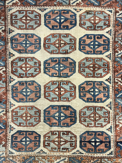 Turkish Kazak Rug 3x4 Wool Hand Knotted Vintage Carpet Geometric Tribal Motif