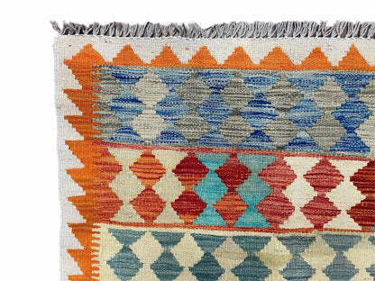 Small Chobi Kilim Rug 3x4 Colorful Diamond Kilim Small Turkish Multicolor Kilim with Diamond Pattern Wool Flatweave Nice