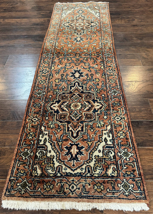 Indo Persian Heriz Runner Rug 2.6 x 8, Rust Color, Vintage