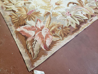 Needlepoint Rug Floral Beige Handmade Premium Wool New Area Rug 8x10