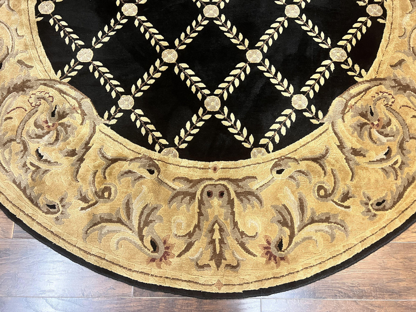 Tibetan Rug Oval 8 By 10 Wool Handmade French Aubusson Design Vintage Carpet