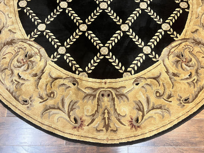 Tibetan Rug Oval 8 By 10 Wool Handmade French Aubusson Design Vintage Carpet
