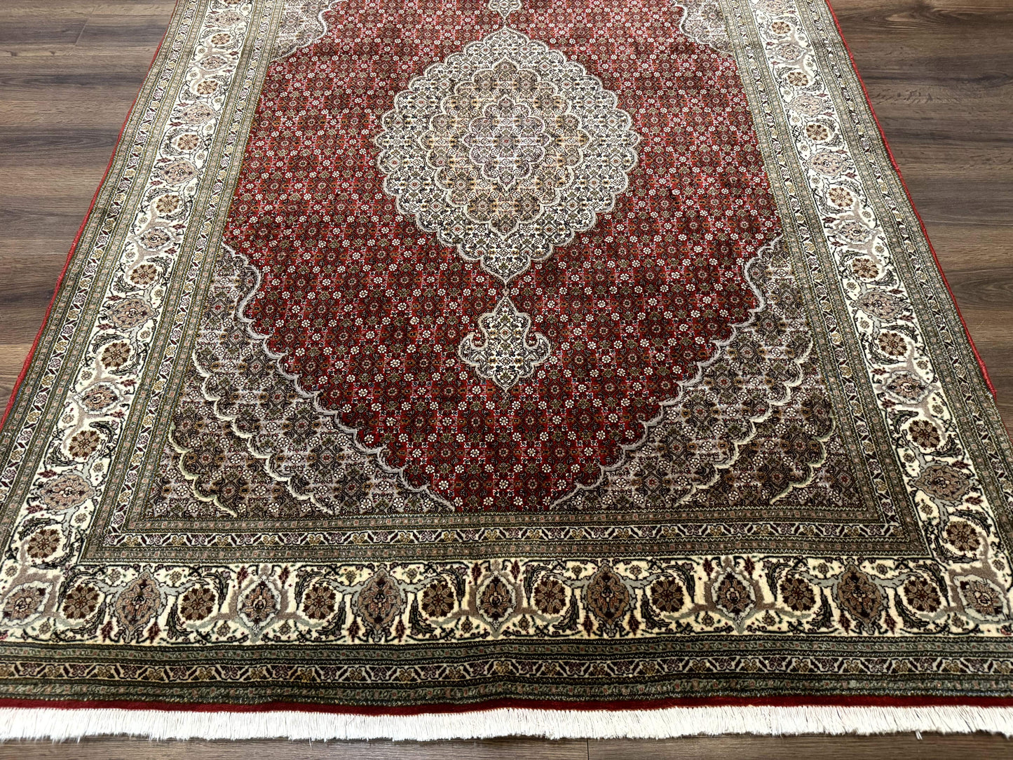 Persian Rug Tabriz 5x7 Very Fine 330 KPSI Wool Silk Red Ivory Herati Mahi