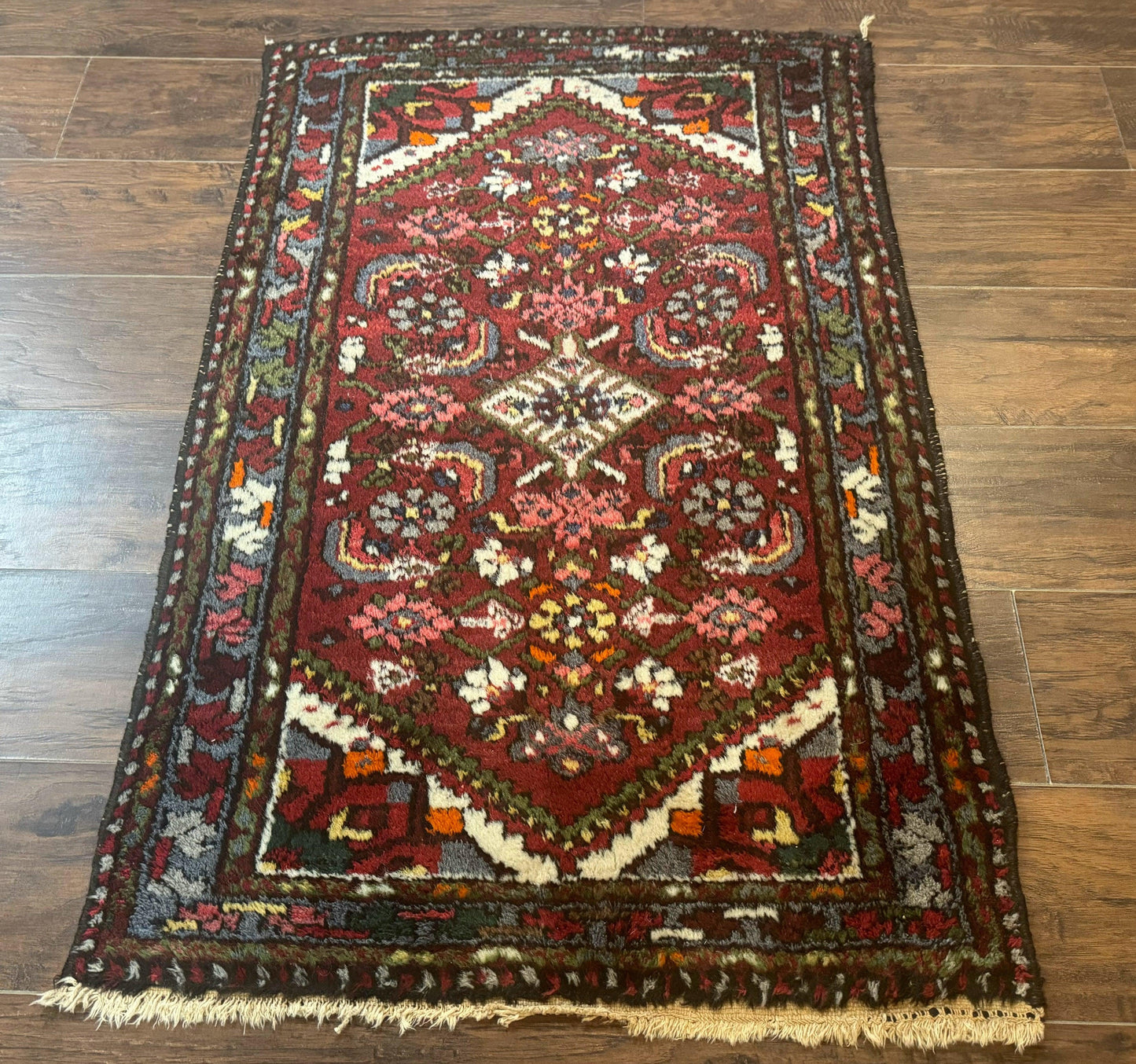 Small Red Persian Tribal Rug 2.6 x 4, Wool Rug, Persian Hamadan Rug