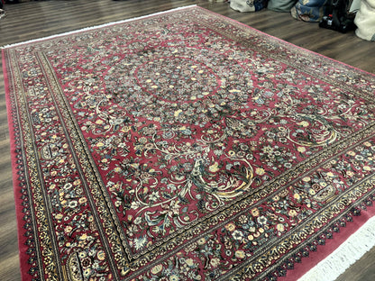 Sino Persian Rug 9x12 Hand Knotted Wool Floral Allover Rose Red 290 KPSI
