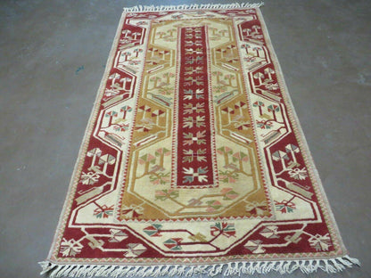 Vintage Turkish Kazak Wool Rug 4x6 Handmade Knotted Carpet Milas Origin
