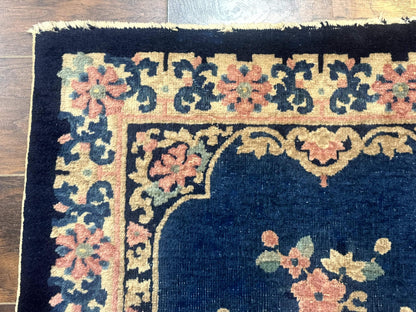 Blue And Beige Chinese Wool Rug 3x6 Peking Antique Hand Knotted Carpet
