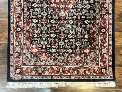 Indo Persian Rug 3x4 Herati Allover Handmade Wool Midnight Blue and Red
