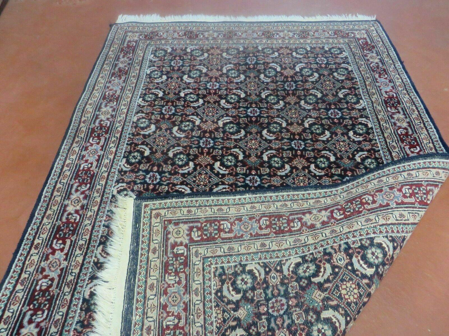 Vintage Handmade Indian Amritsar Wool Rug 4x6 Allover Design Very Good Condition