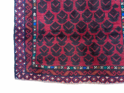 Balouchi Rug Vintage Handmade Wool Afghan Area Rug Red Blue 2 Ft 8 In By 4 Ft 6 In
