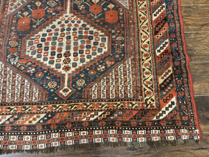 Persian Shiraz Rug 5x8 Antique Khamseh Tribal Wool Navy Blue