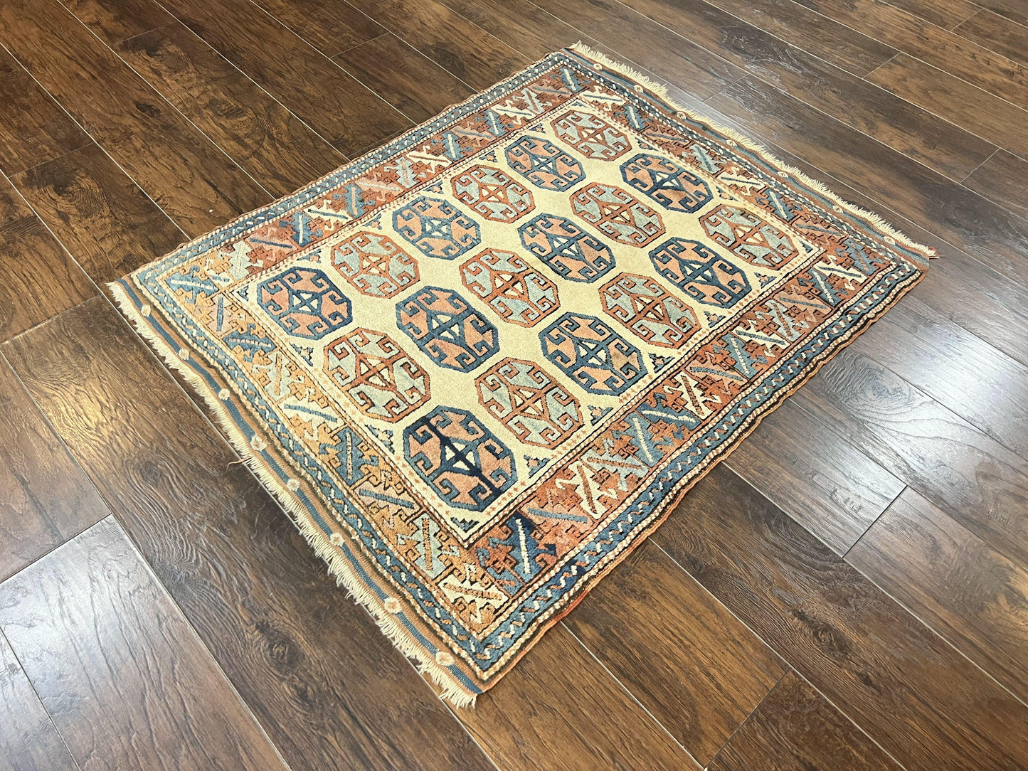 Turkish Kazak Rug 3x4 Wool Hand Knotted Vintage Carpet Geometric Tribal Motif