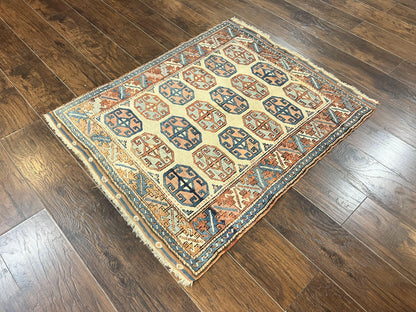 Turkish Kazak Rug 3x4 Wool Hand Knotted Vintage Carpet Geometric Tribal Motif