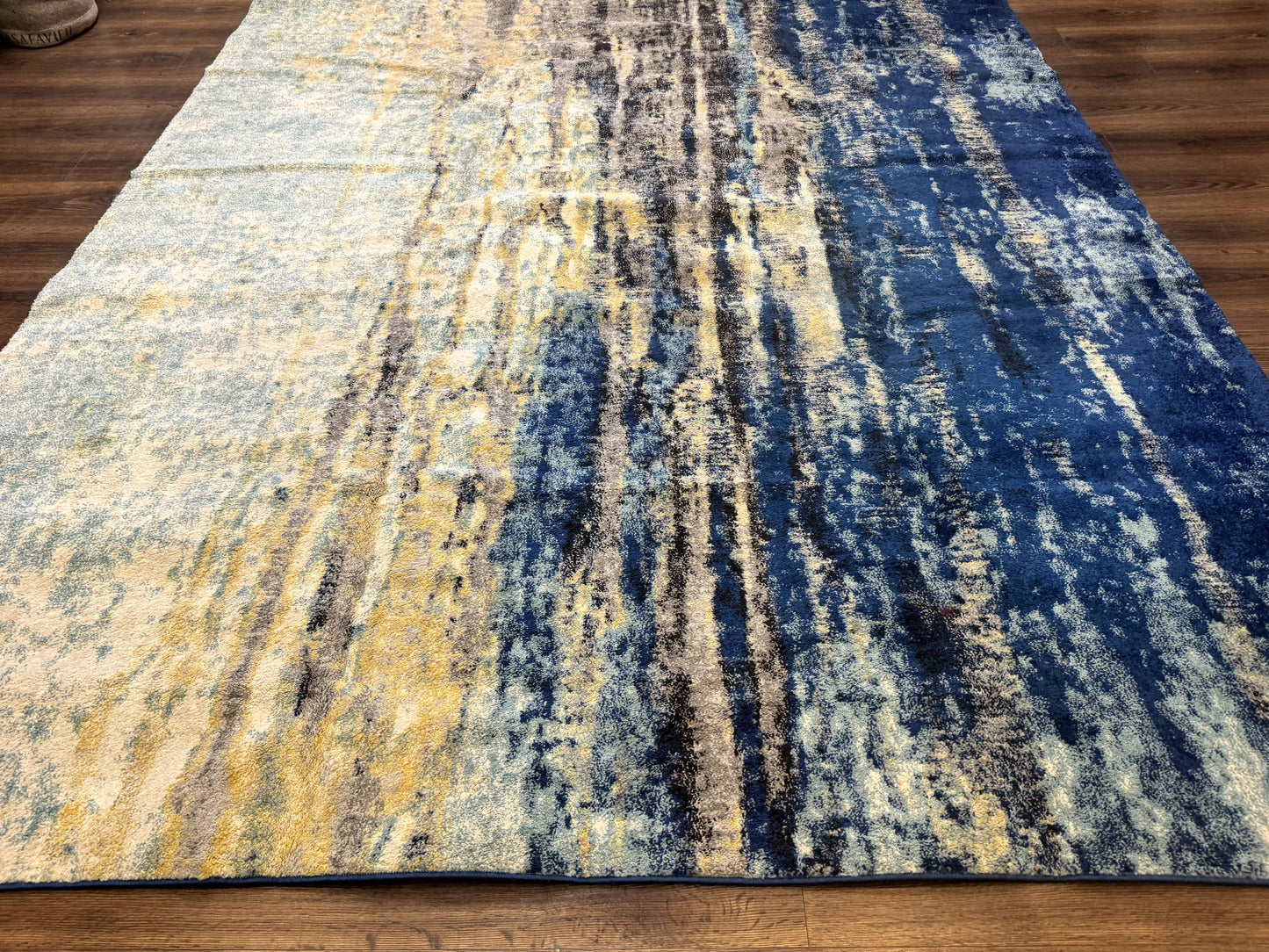 Modern Abstract Blue Area Rug 8 By 11 Feet Power Loomed Polypropylene Turkish