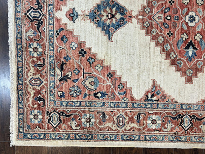 Peshawar Wool Hand Knotted Rug 5x7 Vintage Serapi Geometric Pakistani