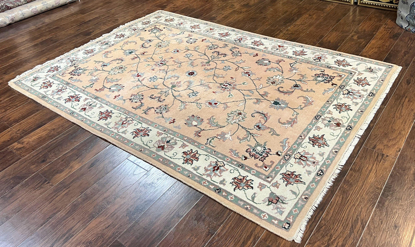 Indo Persian Rug 6x9 Handmade Vintage Wool Carpet With Floral Allover Design
