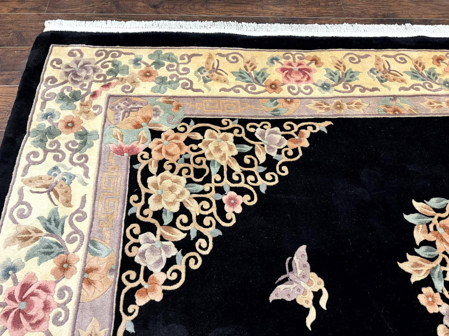 Chinese Wool Rug Hand Knotted Vintage Floral Medallion 9x12 Oriental Carpet