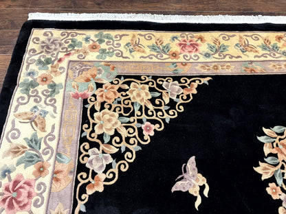 Chinese Wool Rug Hand Knotted Vintage Floral Medallion 9x12 Oriental Carpet