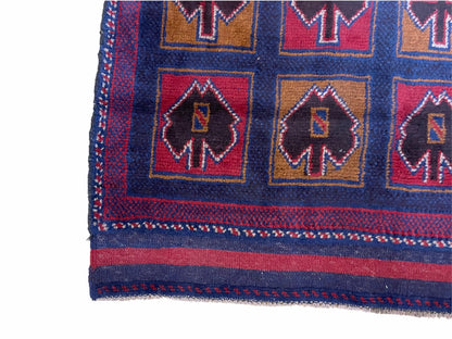 Balouchi Afghan Rug Vintage Handmade Tribal Wool 3x5 Blue Red