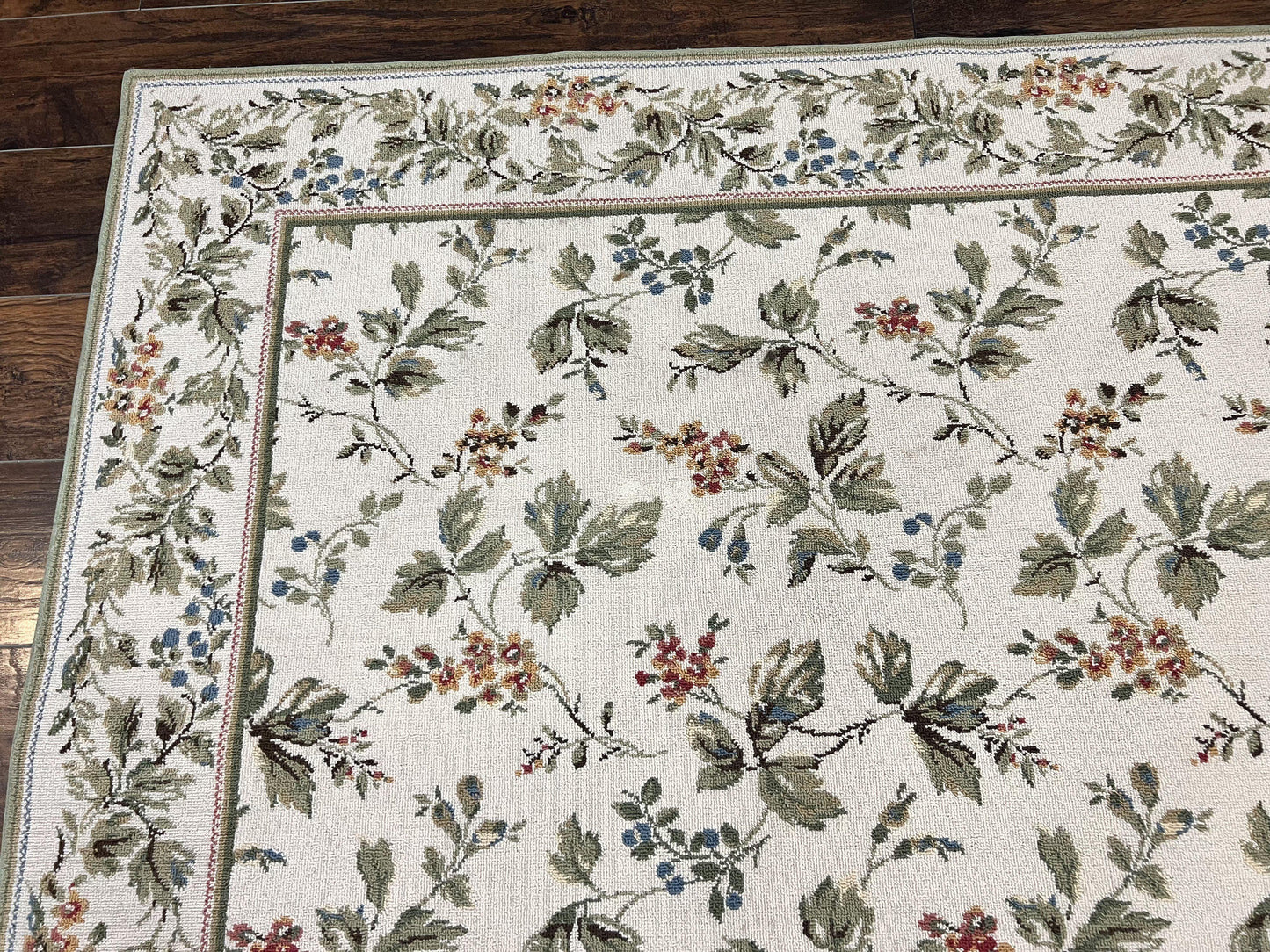 Vintage Stark Carpet 7x10, Ivory and Green, European Aubusson Design, Allover Pattern, Stark Rug