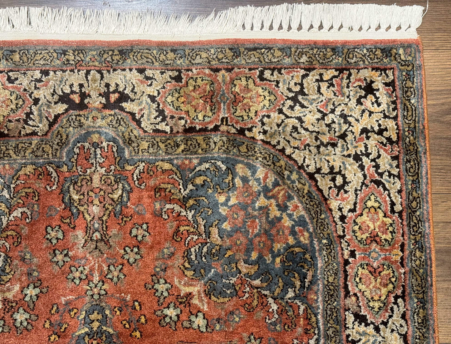 Kashmiri Silk Rug Hand Knotted 3x5 Vintage Indian Silk Rug 260 KPSI