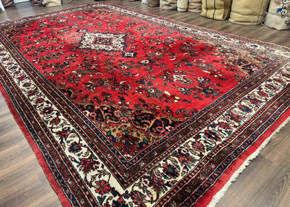 Persian Bibikabad Rug 11x18 Palace Size Red Wool Handmade Large Carpet With Floral Medallion