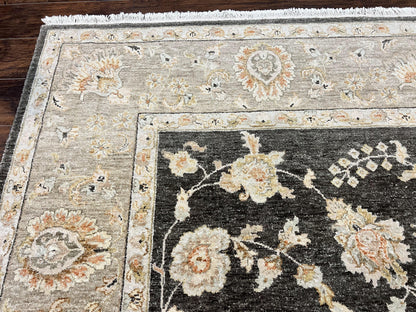 Indo Persian Rug 9x12 Hand Knotted Wool Vintage Floral Dark Brown Carpet
