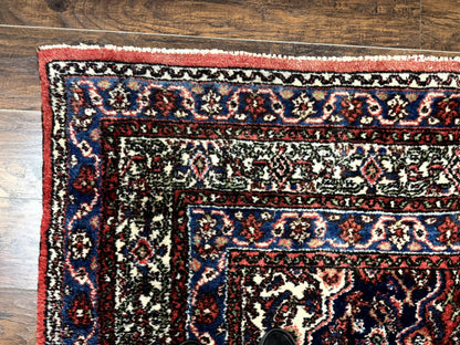 Persian Tribal Rug 6x11, Red Blue Ivory, Antique Persian Carpet, Hamadan Dargazin Carpet