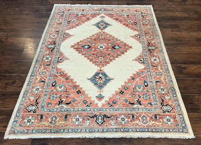 Peshawar Wool Hand Knotted Rug 5x7 Vintage Serapi Geometric Pakistani