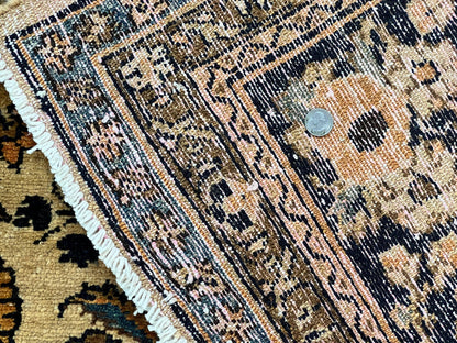 Antique Persian Rug Wool 9x11 Hand Knotted 1920s Hamadan Anjelas Floral Cream Black