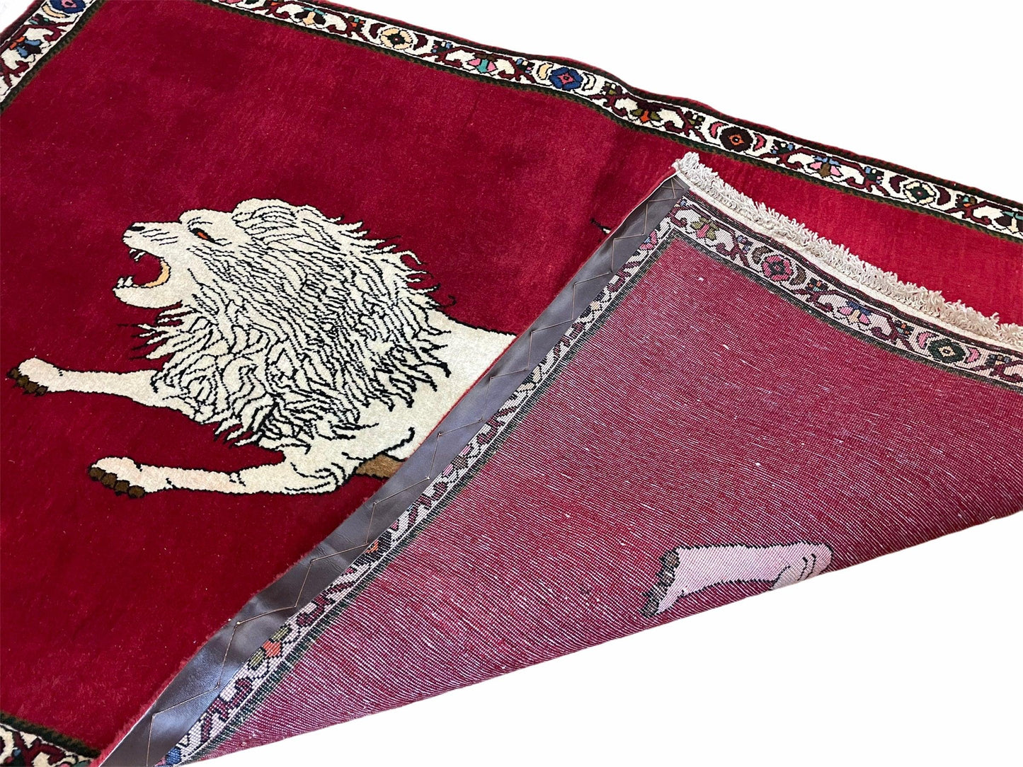 Handmade Hand Knotted Wool Rug 4x6 Zagros Lion Red Ivory Tribal