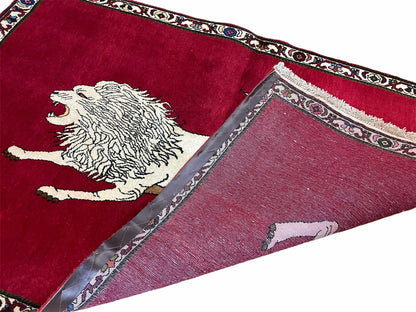 Handmade Hand Knotted Wool Rug 4x6 Zagros Lion Red Ivory Tribal