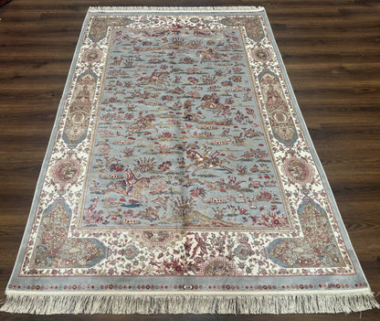Turkish Silk Rug 5x7 Hunting Design Animal Pictorials Bamboo Silk