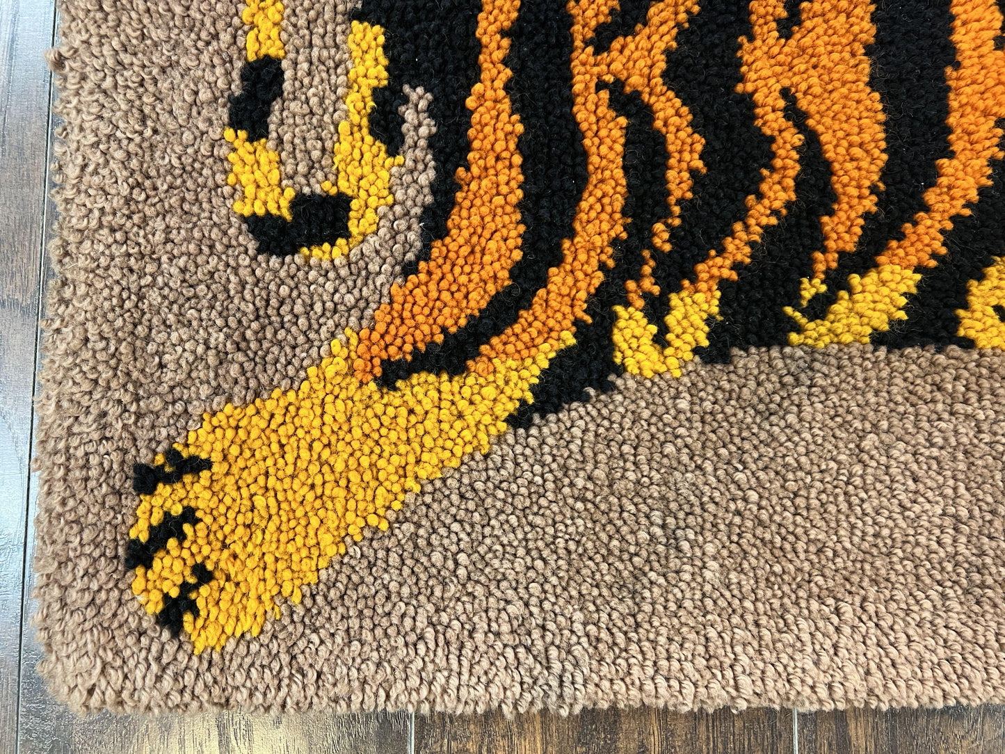 Small Hooked Rug 2x3, Tibetan Tiger Design, Wool, Unique Hooked Rug, Vintage