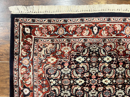 Indo Persian Rug 3x4 Herati Allover Handmade Wool Midnight Blue and Red