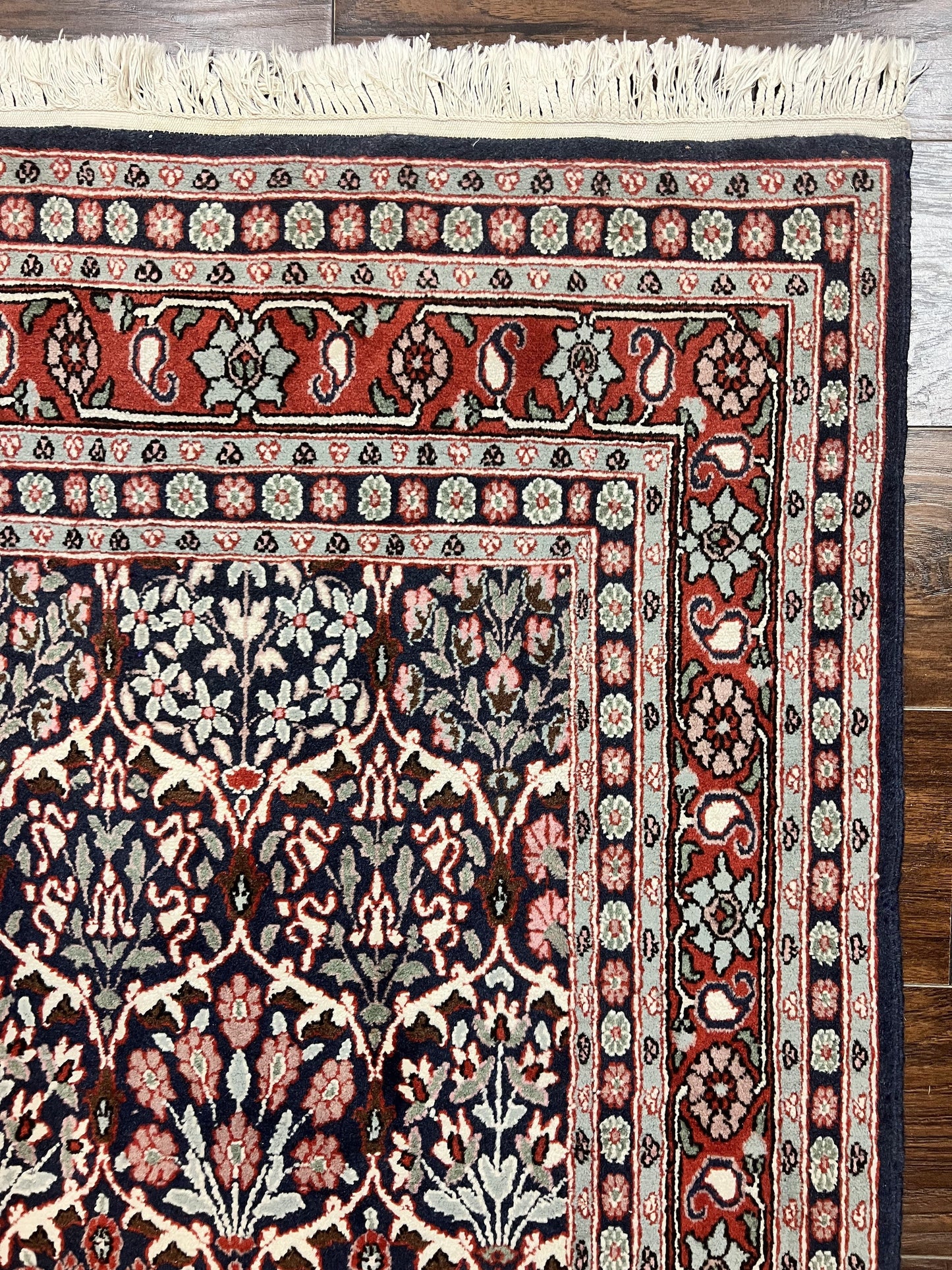 Pak Persian Rug 3x4, Wool Hand Knotted Vintage Traditional Carpet, Navy Blue & Red, Very Fine Small Handmade Floral Rug