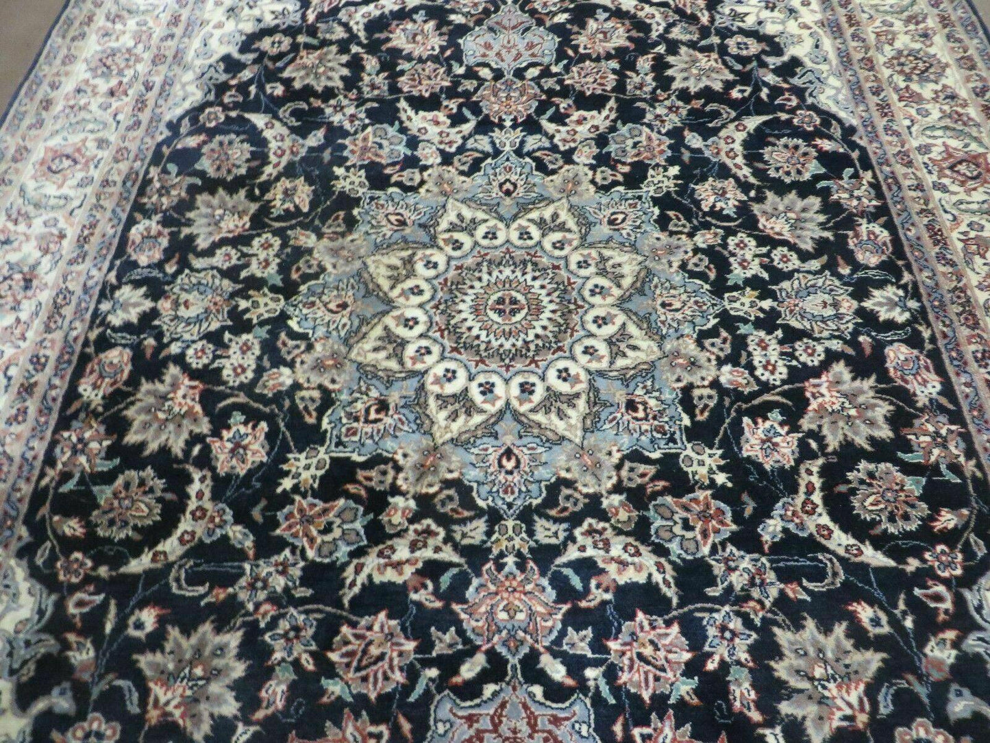Hand Knotted Wool Silk Rug Vintage India Accent 4x7 Black